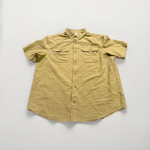 Duluth Trading Mens Tan Button Up Relaxed Fit Modern Casual Short Sleeve Shirt L - Picture 1 of 10